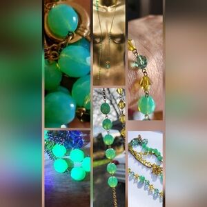 Uranium Glass Bead 40" Lariat w/Matching  7.25"Bracelet ALL SOLID Brass Chain